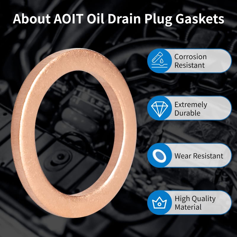 AOIT M12 Copper Oil Drain Plug Crush Washer Gasket Fits for BMW, M12 x 17 x 1.5, 10 Pack - Image 3